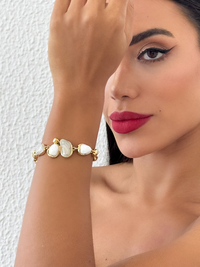 Pulseira Folheado a Ouro 18k e Prata Pedras Encapsulada