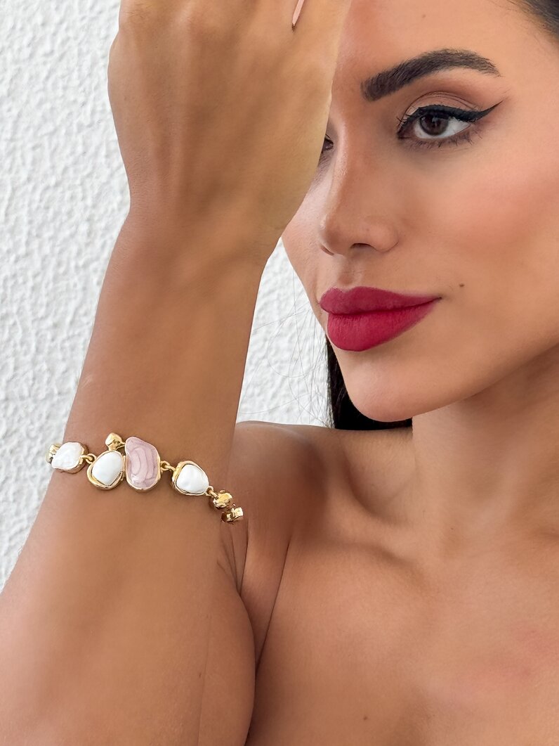 Pulseira Folheado a Ouro 18k e Prata Pedras Encapsulada