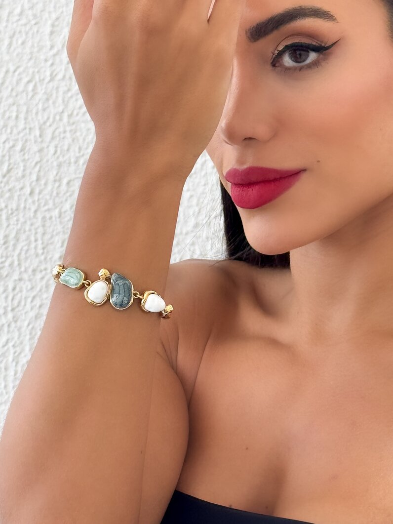 Pulseira Folheado a Ouro 18k e Prata Pedras Encapsulada