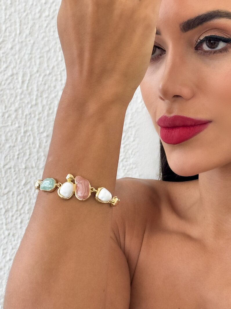 Pulseira Folheado a Ouro 18k e Prata Pedras Encapsulada