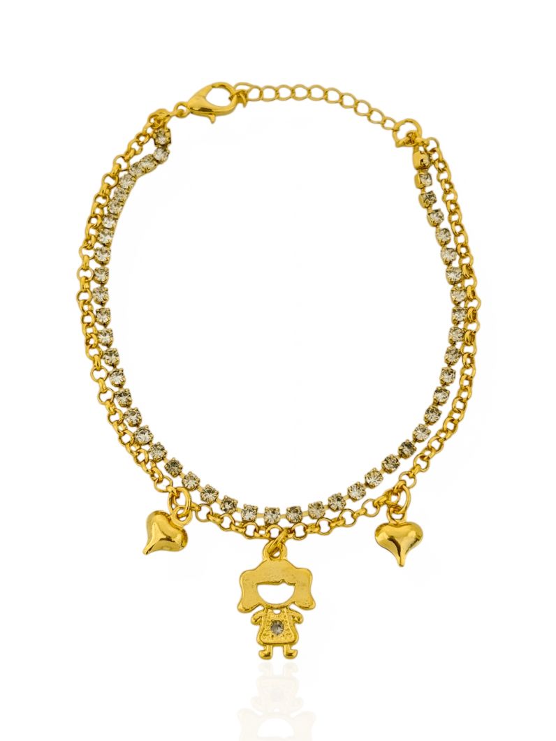 Pulseira Folheado a Ouro 18k e Prata Pingentes Coração e Menina