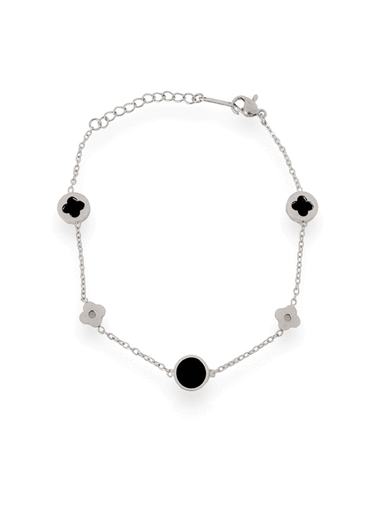 Pulseira Aço Inoxidável Prata Preto Resinado
