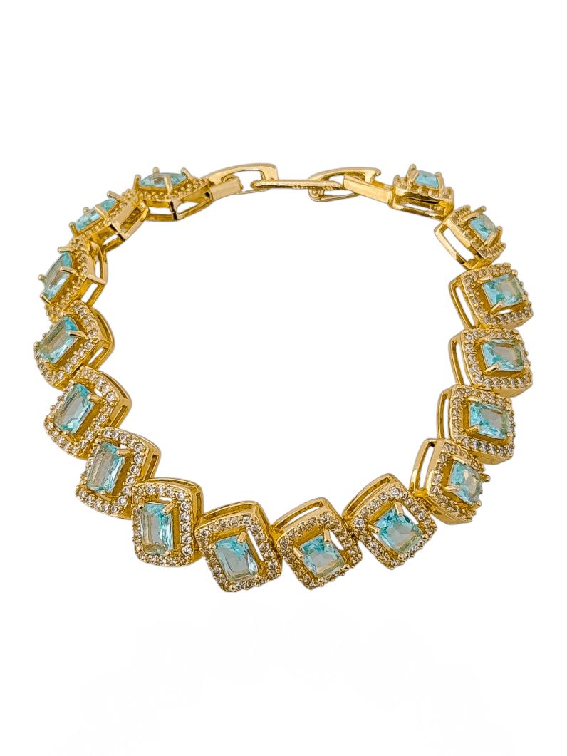 Pulseira Folheado a Ouro 18k e Prata Quadrado Cravejado Colorido