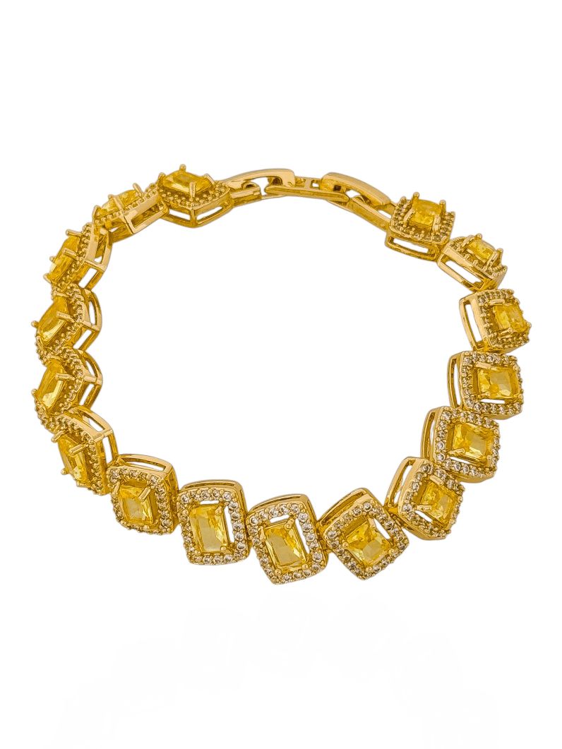 Pulseira Folheado a Ouro 18k e Prata Quadrado Cravejado Colorido
