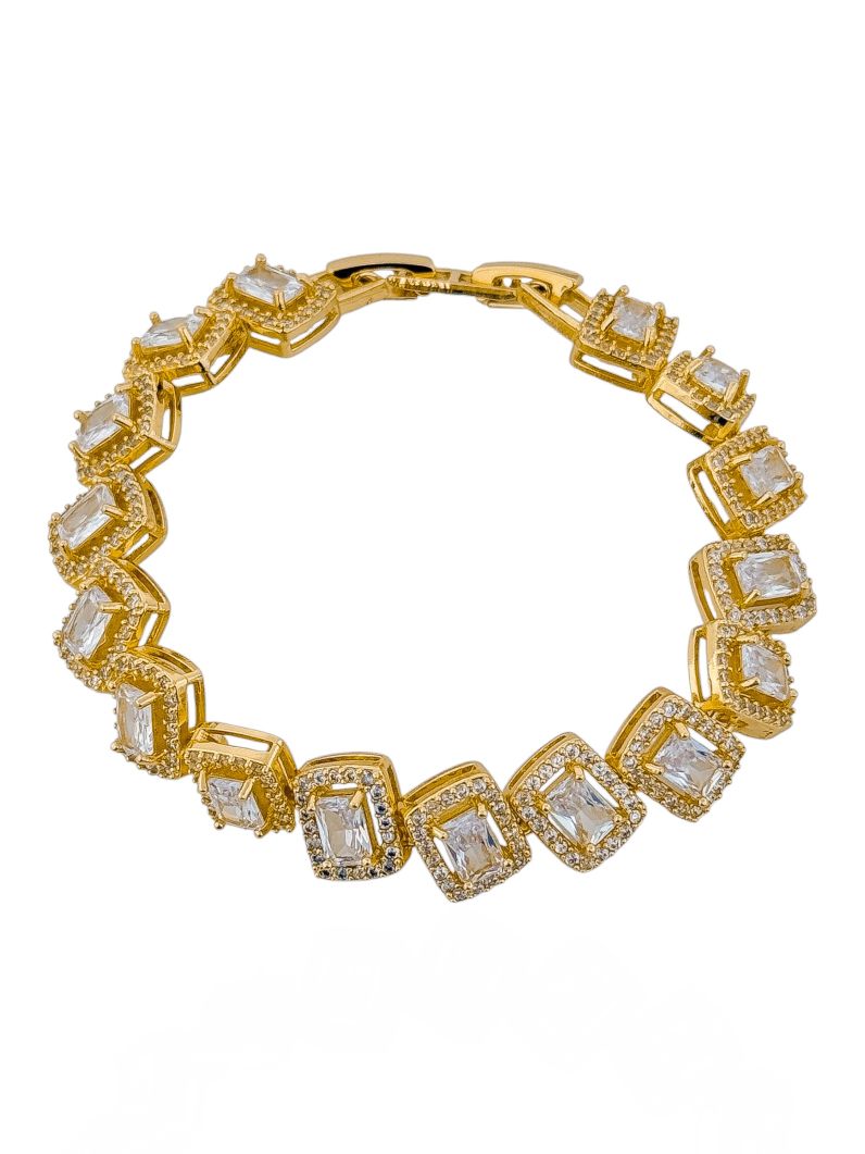 Pulseira Folheado a Ouro 18k e Prata Quadrado Cravejado Colorido