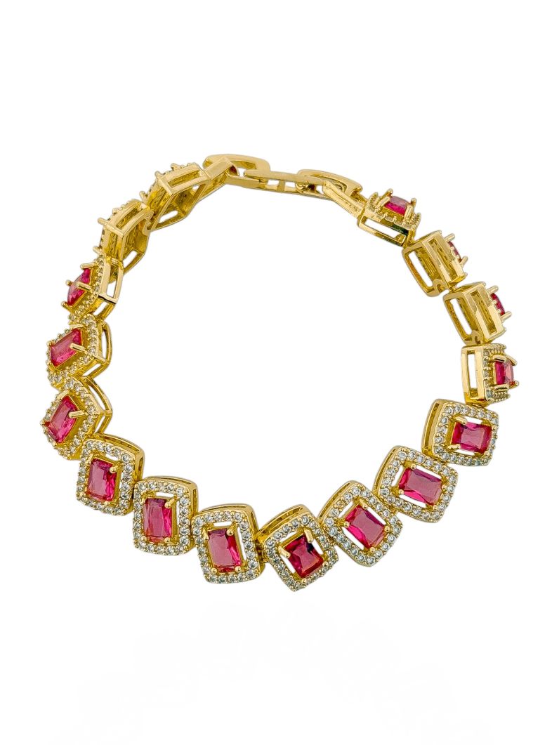 Pulseira Folheado a Ouro 18k e Prata Quadrado Cravejado Colorido