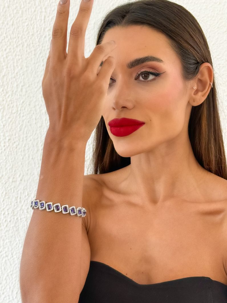 Pulseira Folheado a Ouro 18k e Prata Quadrado Cravejado Colorido