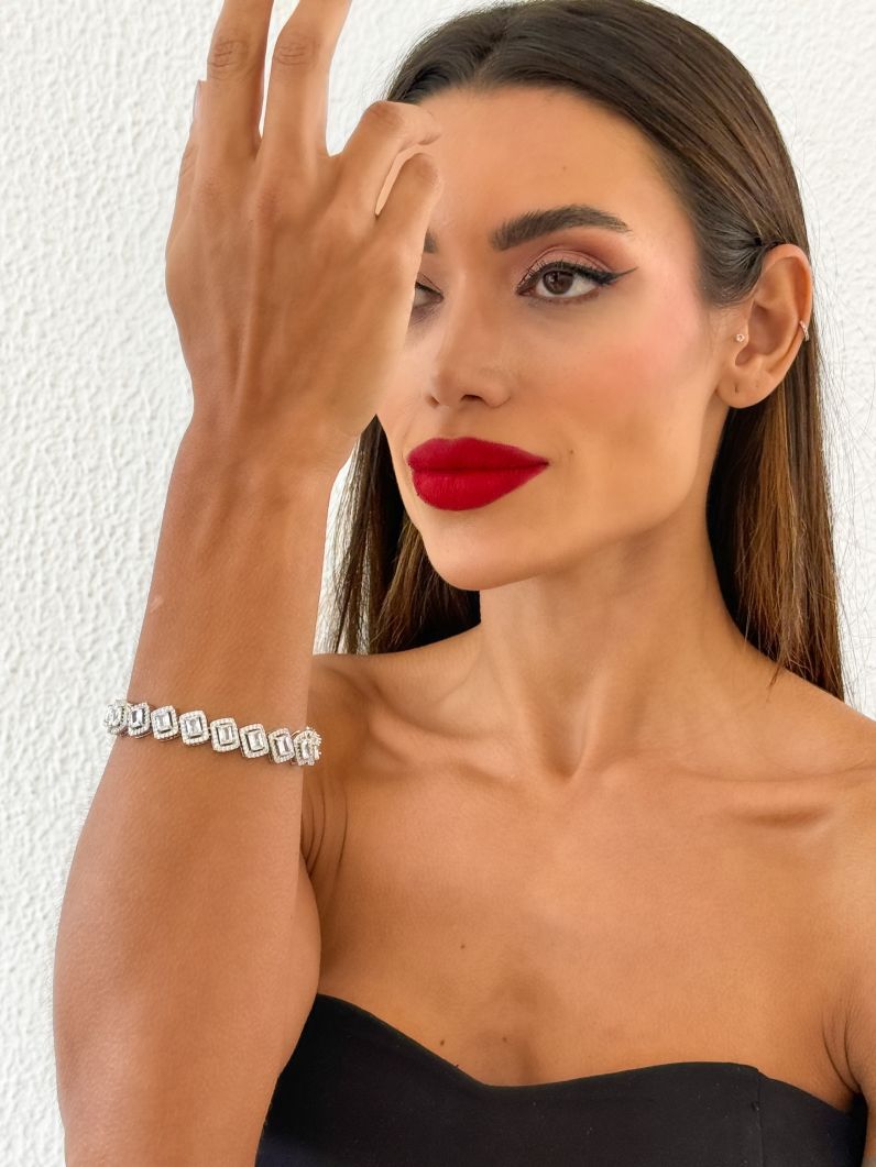 Pulseira Folheado a Ouro 18k e Prata Quadrado Cravejado Colorido