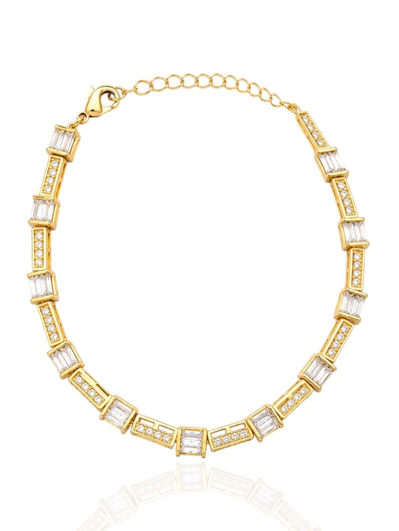 Pulseira Folheado a Ouro 18k e Prata Quadrados de Cristal