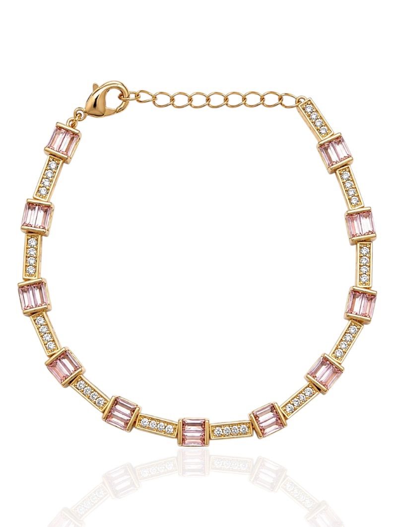 Pulseira Folheado a Ouro 18k e Prata Quadrados de Cristal