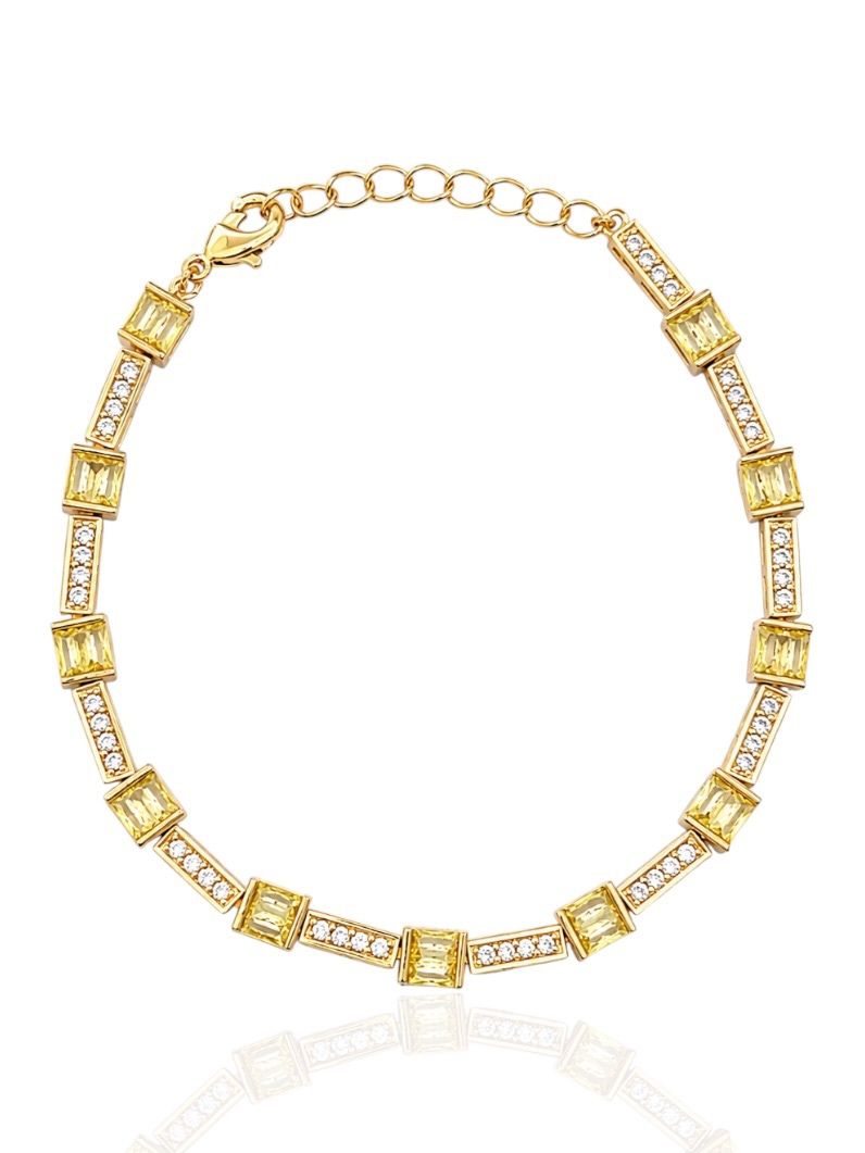 Pulseira Folheado a Ouro 18k e Prata Quadrados de Cristal