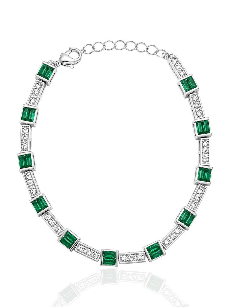 Pulseira Folheado a Ouro 18k e Prata Quadrados de Cristal