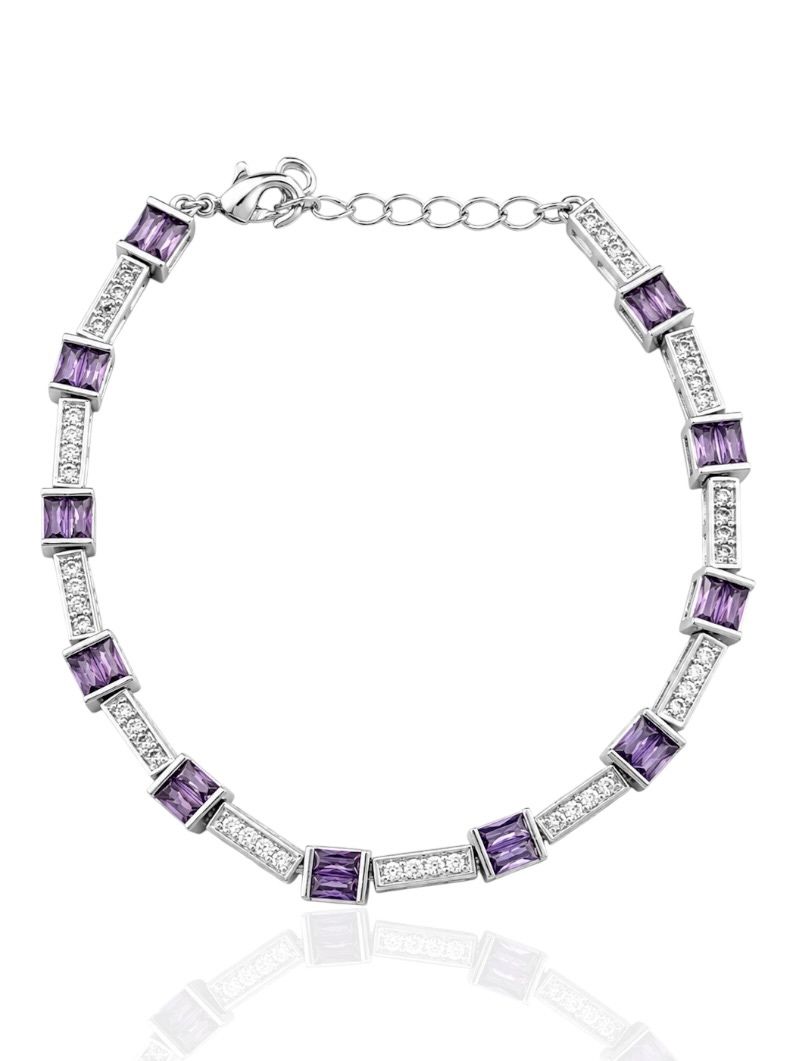 Pulseira Folheado a Ouro 18k e Prata Quadrados de Cristal