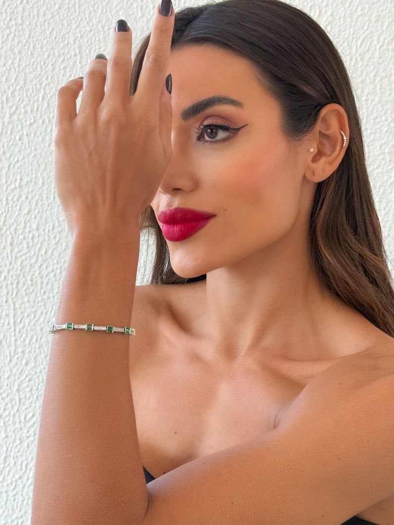 Pulseira Folheado a Ouro 18k e Prata Quadrados de Cristal