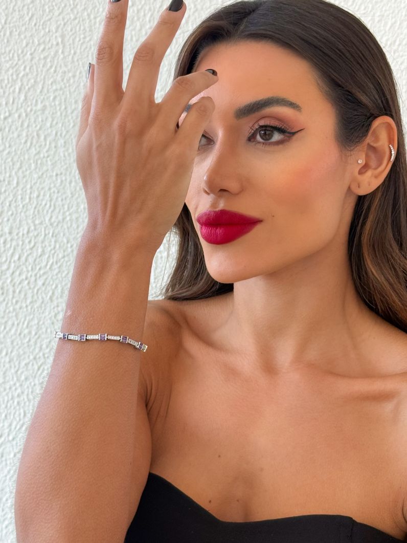 Pulseira Folheado a Ouro 18k e Prata Quadrados de Cristal