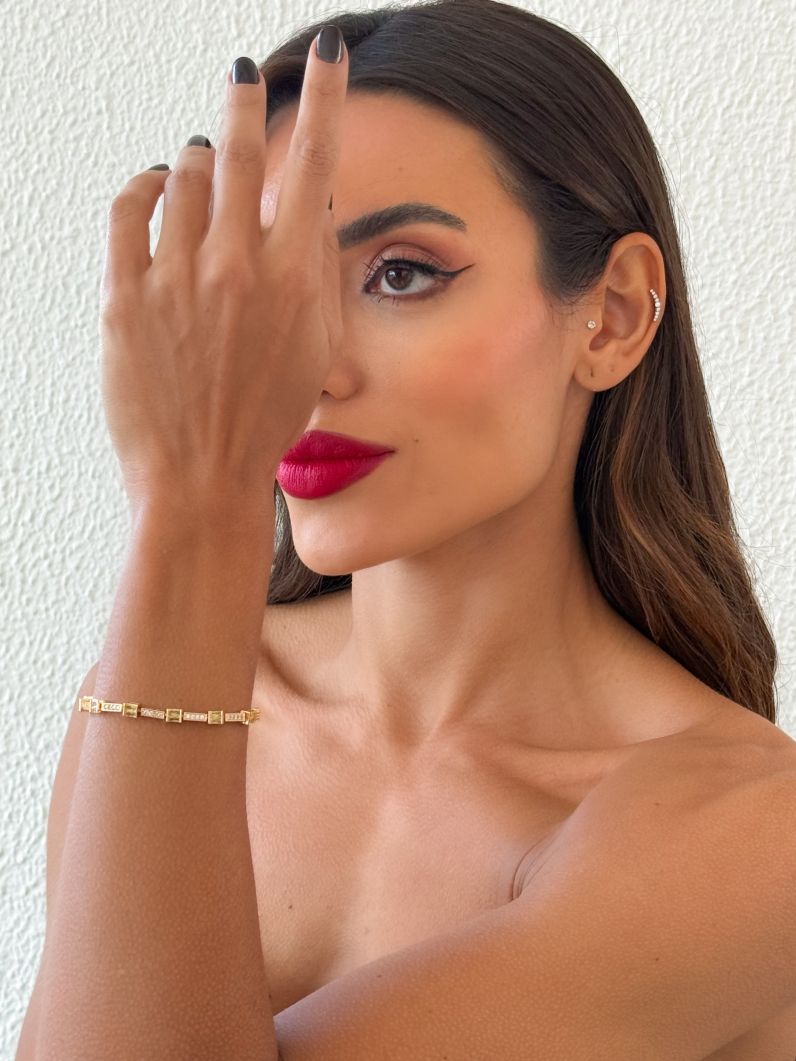 Pulseira Folheado a Ouro 18k e Prata Quadrados de Cristal