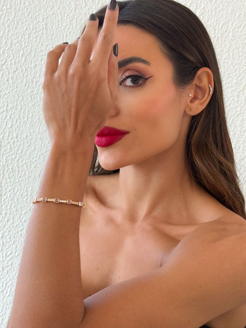 Pulseira Folheado a Ouro 18k e Prata Quadrados de Cristal