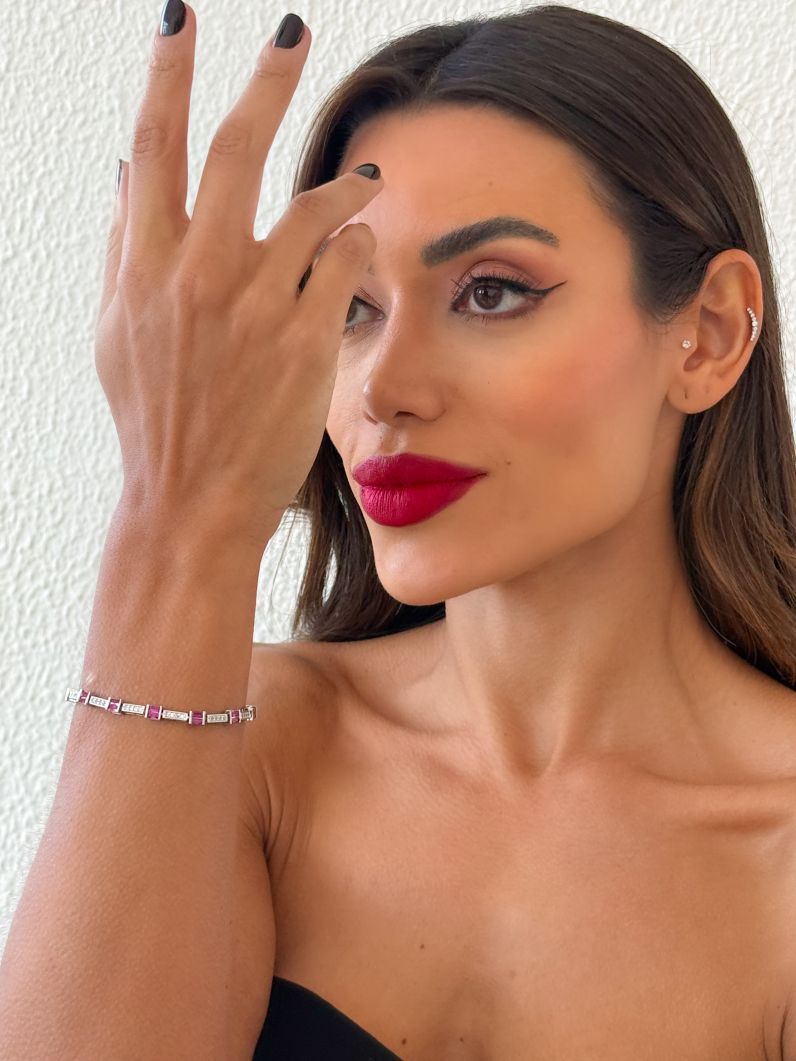 Pulseira Folheado a Ouro 18k e Prata Quadrados de Cristal