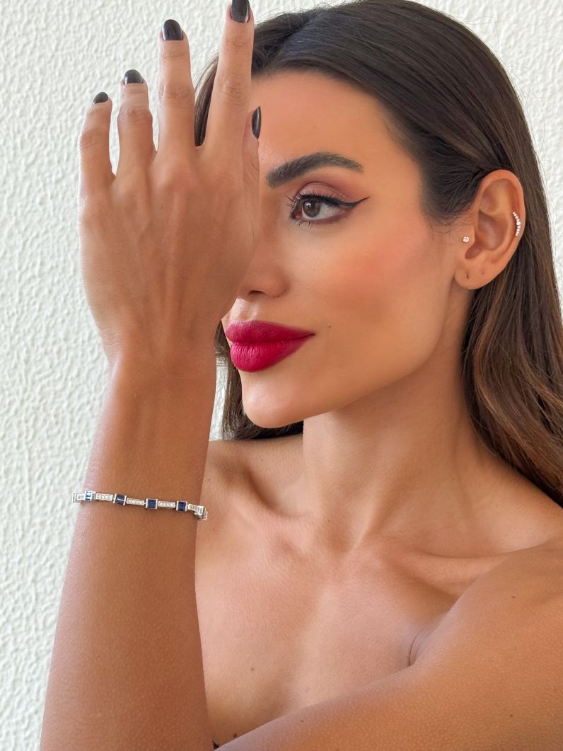 Pulseira Folheado a Ouro 18k e Prata Quadrados de Cristal