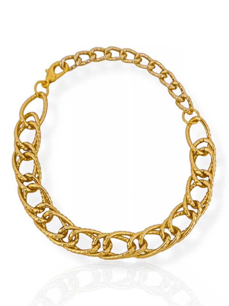 Pulseira Folheado a Ouro 18k Elo Grumet Médio Trabalhado