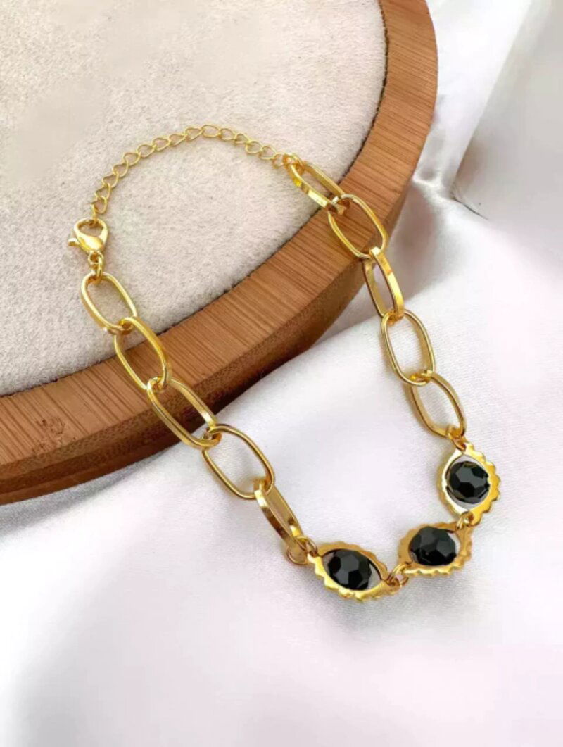 Pulseira folheado a ouro 18k elo portugues com pedra.