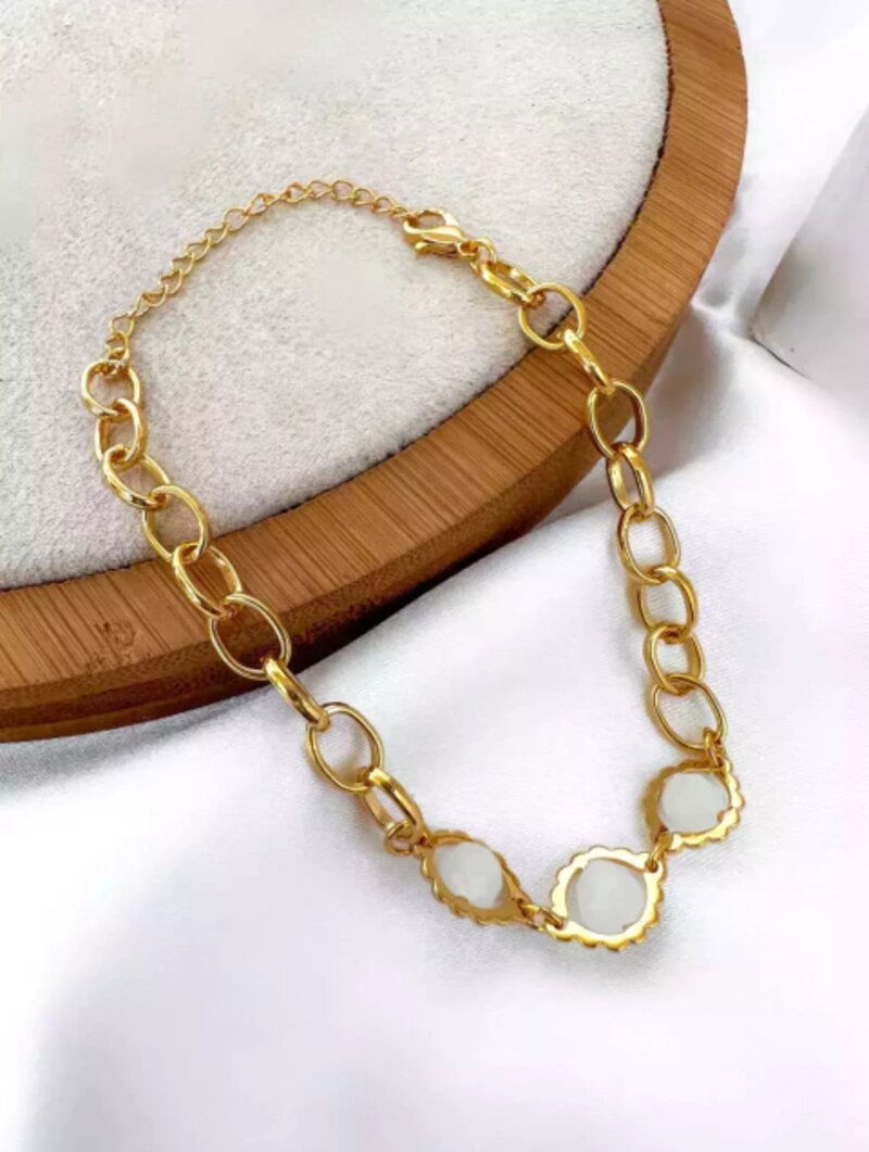 Pulseira folheado a ouro 18k elo portugues com pedra.