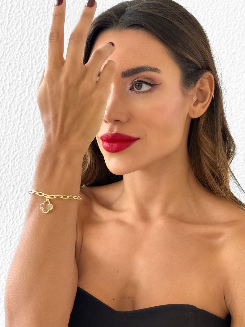 Pulseira Folheado a Ouro 18k Elos Ovais e Inspiração Vg. Colorida