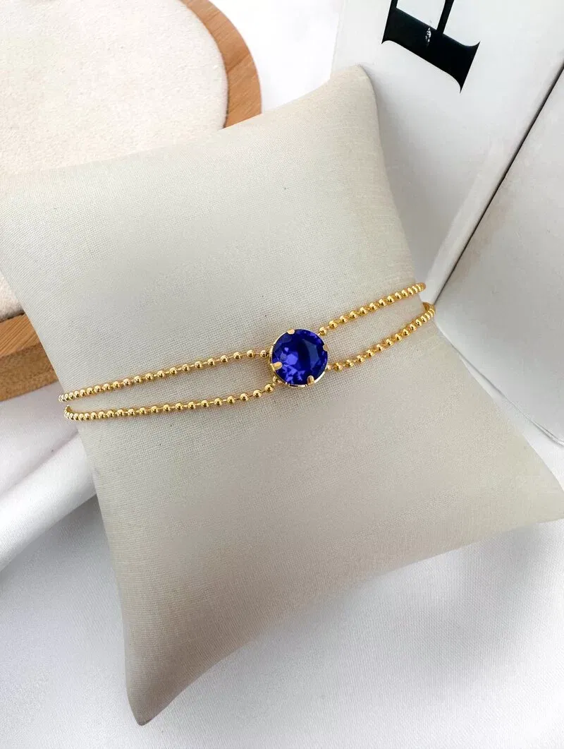 Pulseira Folheado a Ouro 18K Fio Duplo com Zirconia