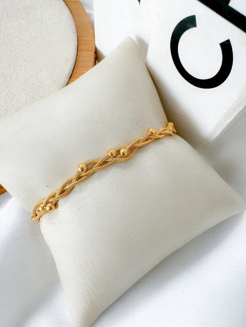 Pulseira Folheado a Ouro 18k Fios Trançados com Esferas