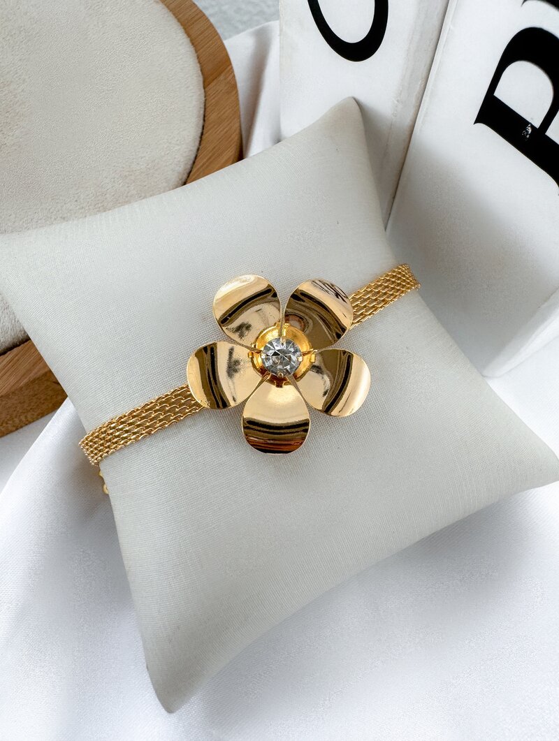 Pulseira Folheado a Ouro 18k Manta com Flor