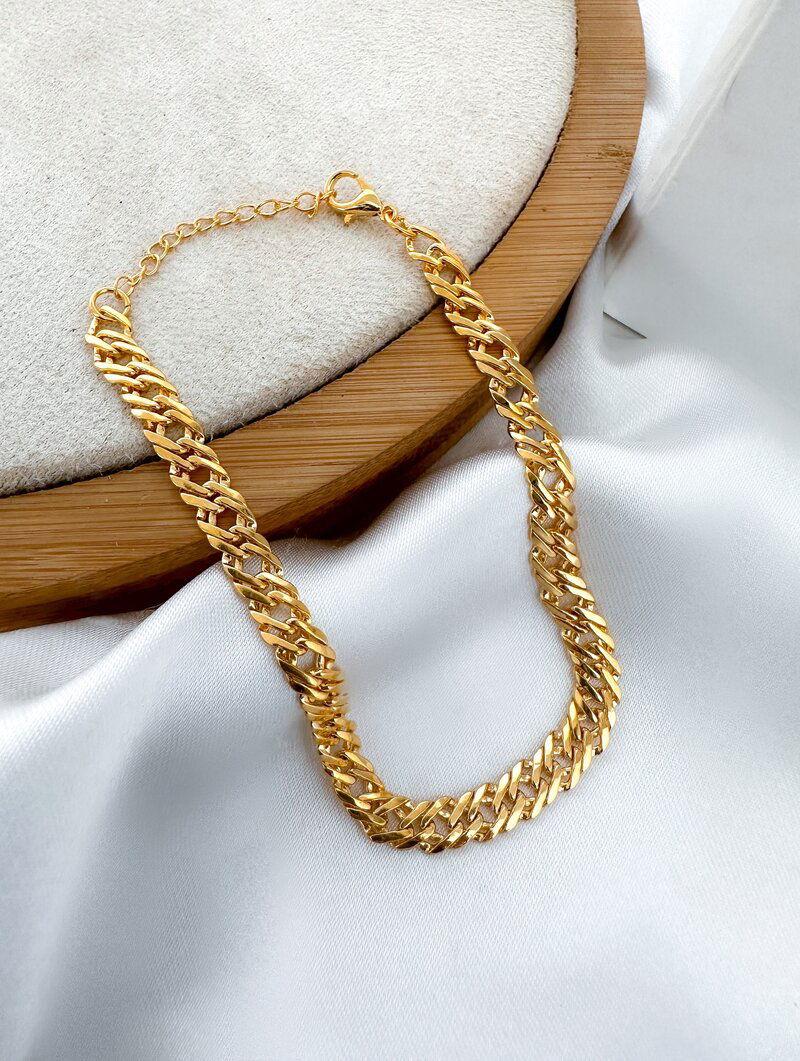 Pulseira Folheado a Ouro 18K Minimalista Elos Entrelaçados