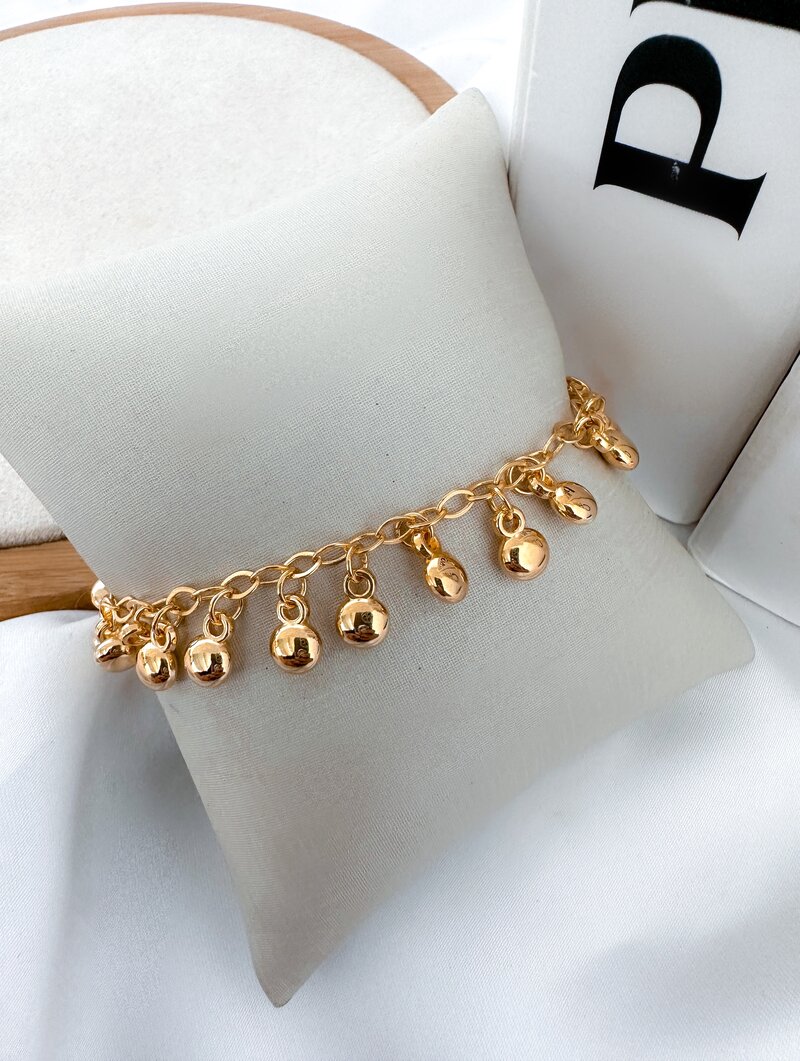 Pulseira Folheado a Ouro 18K Penduricalho Esferas Lisas