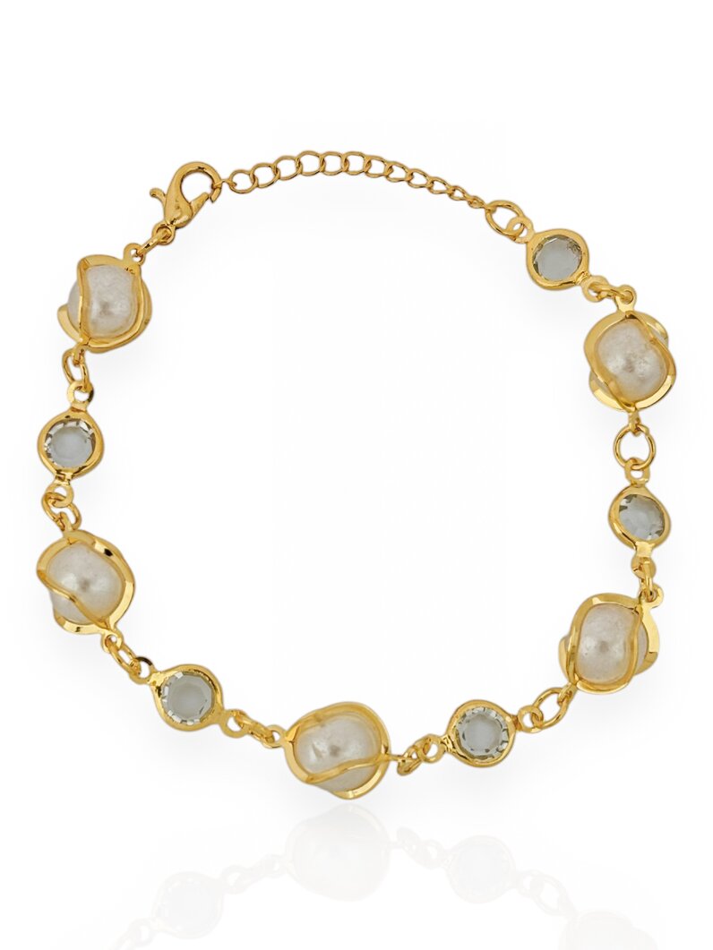 Pulseira Folheado a Ouro 18k Pérolas Trabalhadas