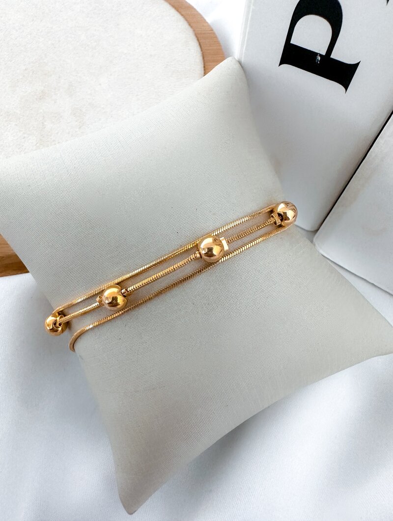 Pulseira Folheado a Ouro 18K Três Fios com Esferas Lisas