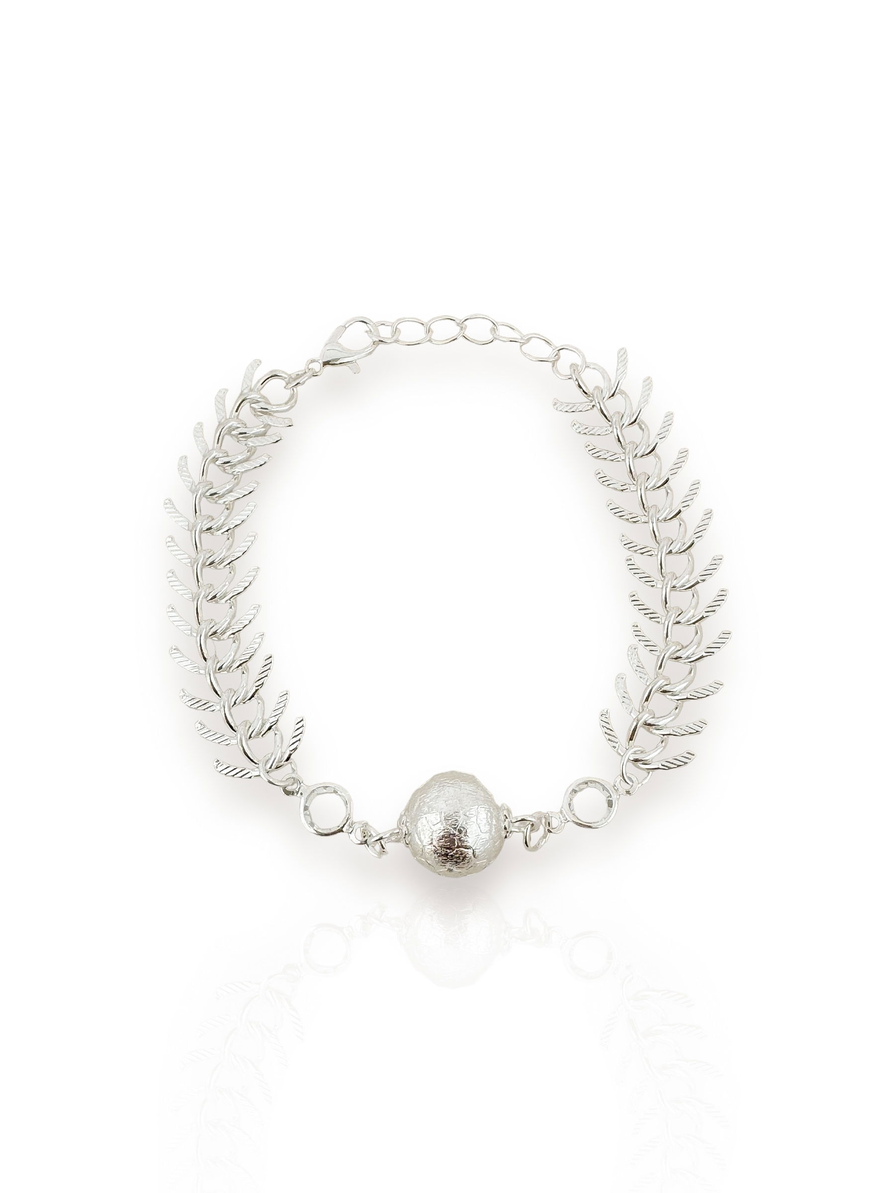 Pulseira Folheado a Prata, Com Esfera Texturizado e Escamas