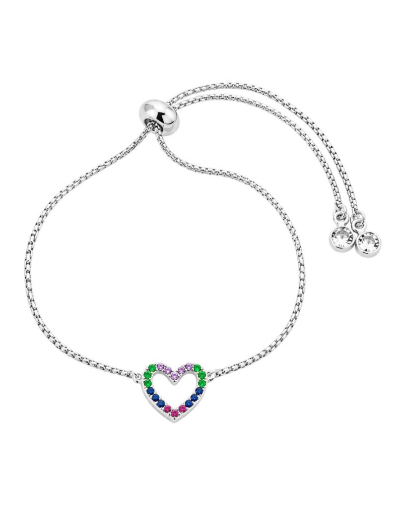 Pulseira Folheado a Prata 925 Coração Vazado Com Micro Zirconia Colorido