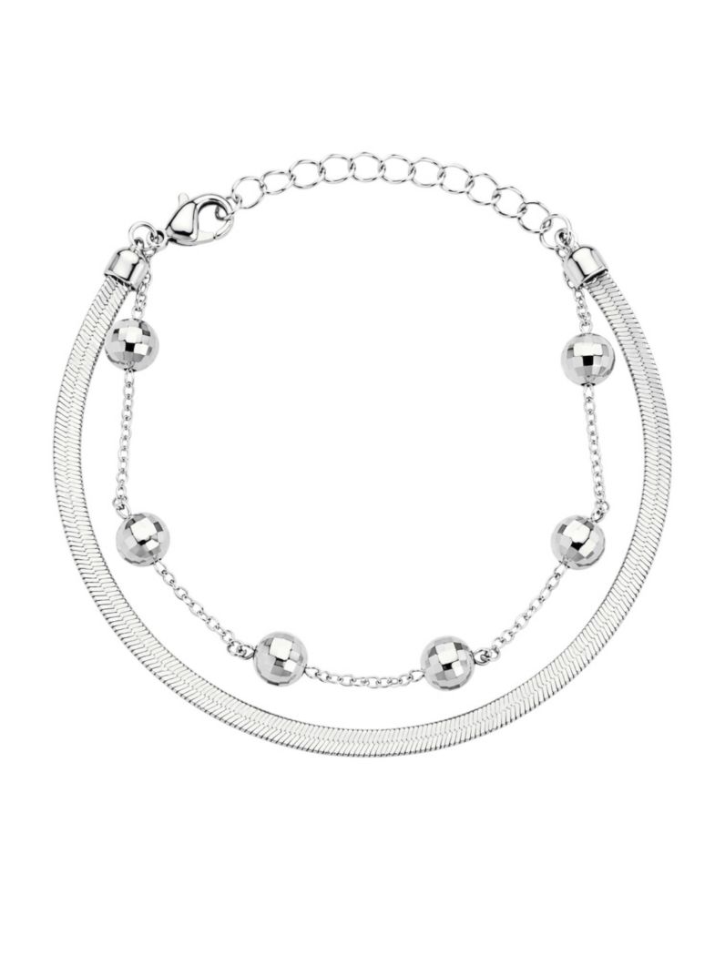 Pulseira Folheado a Prata 925 Dupla Esfera Com Fita Laminada