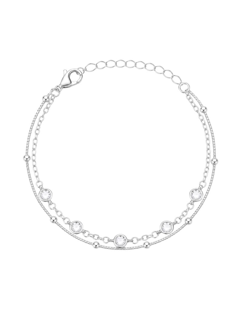 Pulseira Folheado a Prata 925 Duplo Com Esferas e Cristais