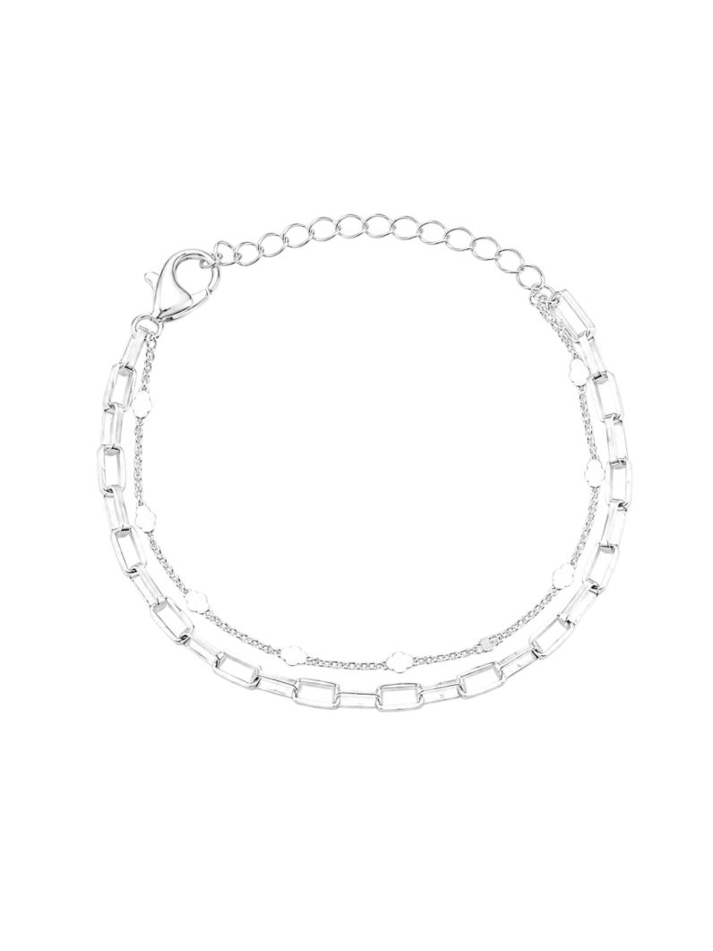Pulseira Folheado a Prata 925 Duplo Com Mini Corações e Quadrados