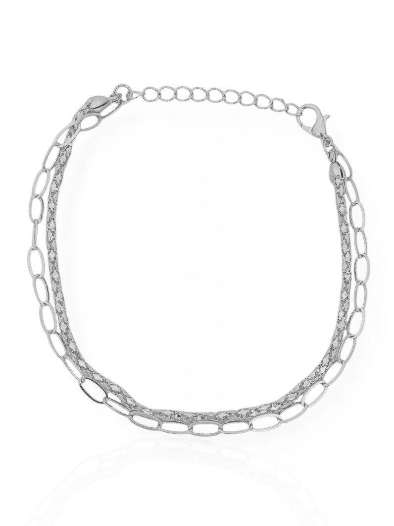 Pulseira Folheado a Prata 925 Duplo Com Rabo de Rato Com elos