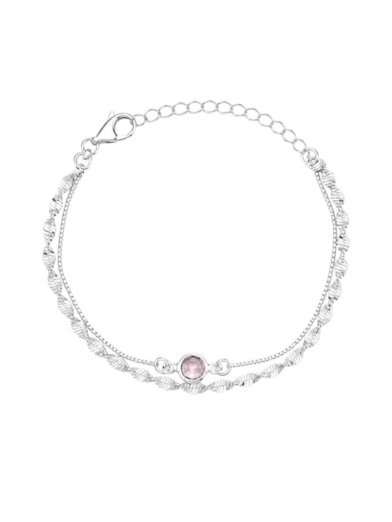 Pulseira Folheado a Prata 925 Duplo Cordão Torcido e Cristal Colorido