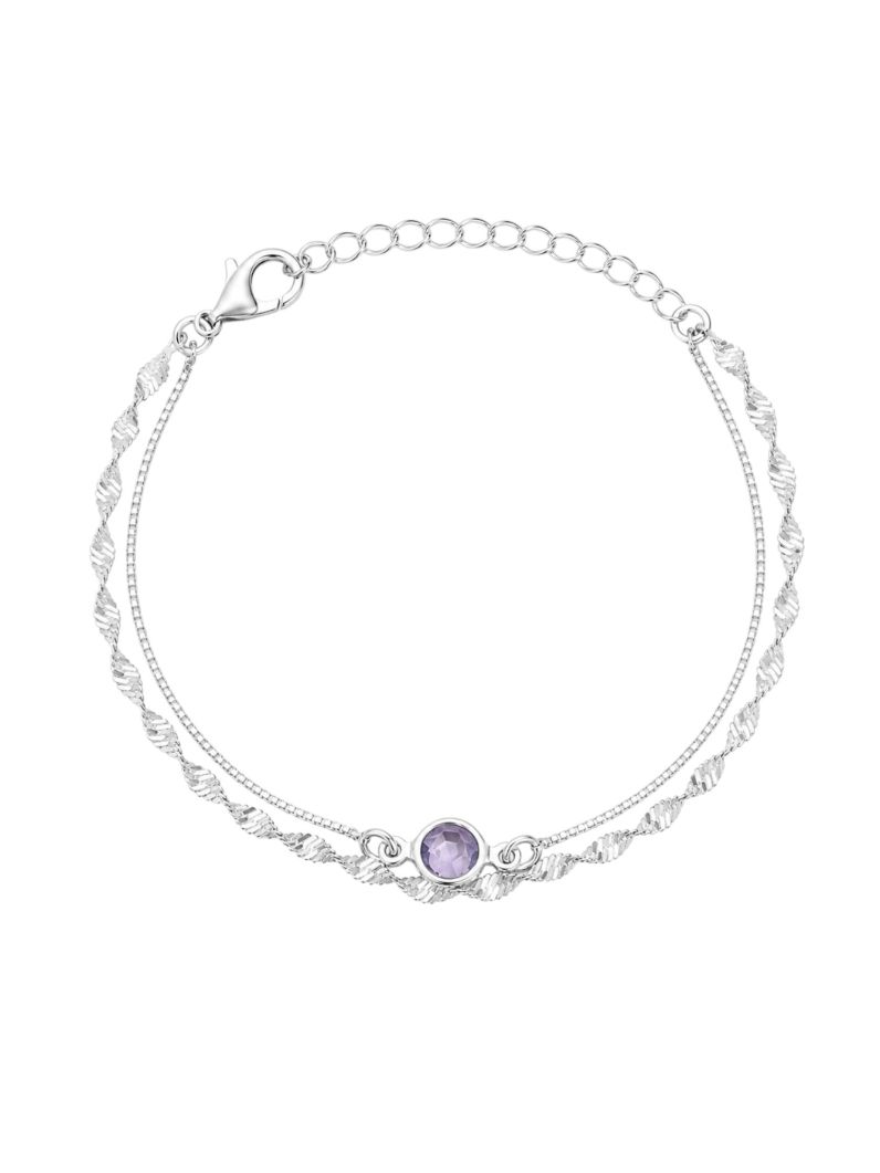 Pulseira Folheado a Prata 925 Duplo Cordão Torcido e Cristal Colorido