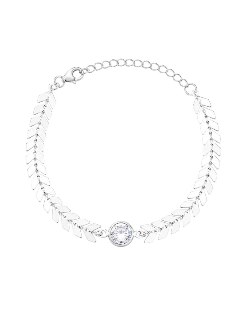 Pulseira Folheado a Prata 925 Escamas Com Pontos de Luz