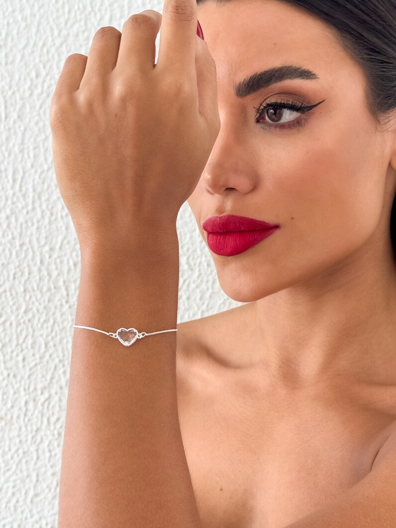 Pulseira Folheado a Prata 925 Fio com Coração Cristal