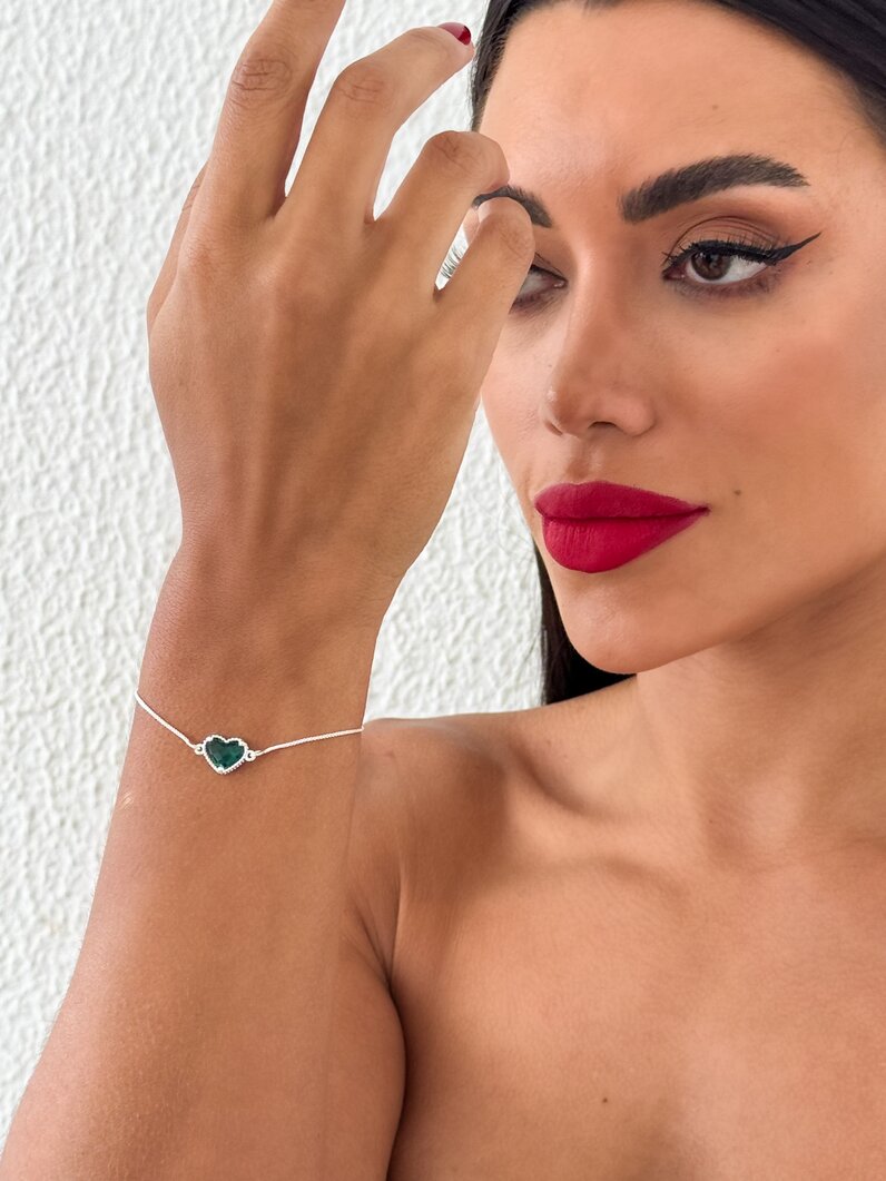 Pulseira Folheado a Prata 925 Fio com Coração Cristal