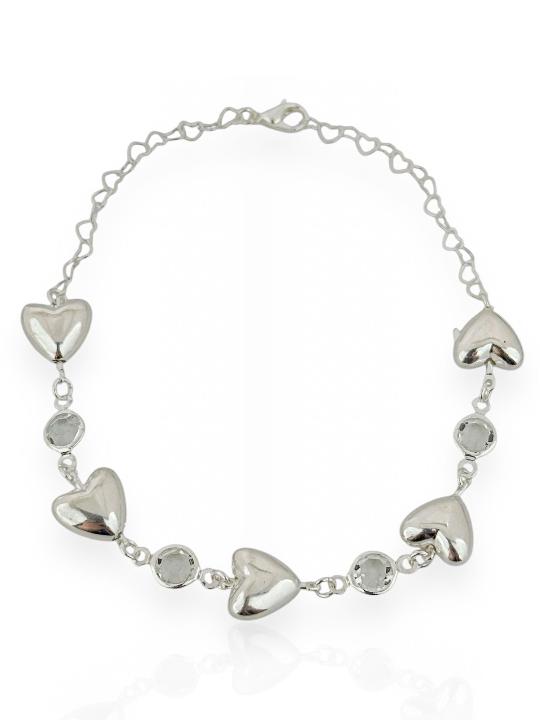 Pulseira Folheado a Prata Com Cristais e Corações