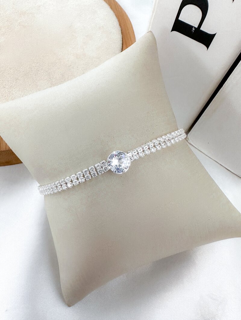 Pulseira Folheado a Prata Dois Fios com Zircônia