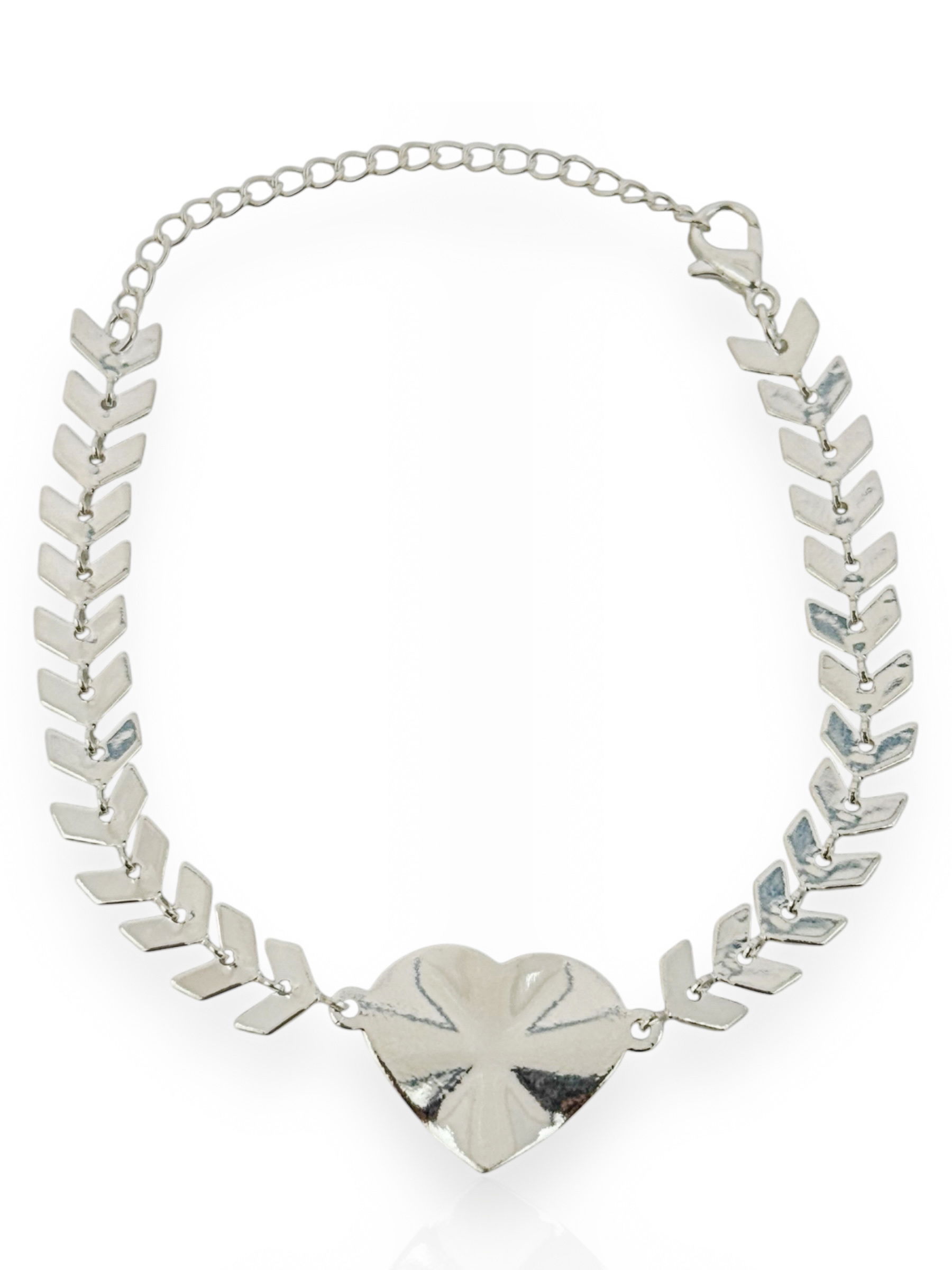 Pulseira Folheado a Prata Escamas Com Coração Martelado