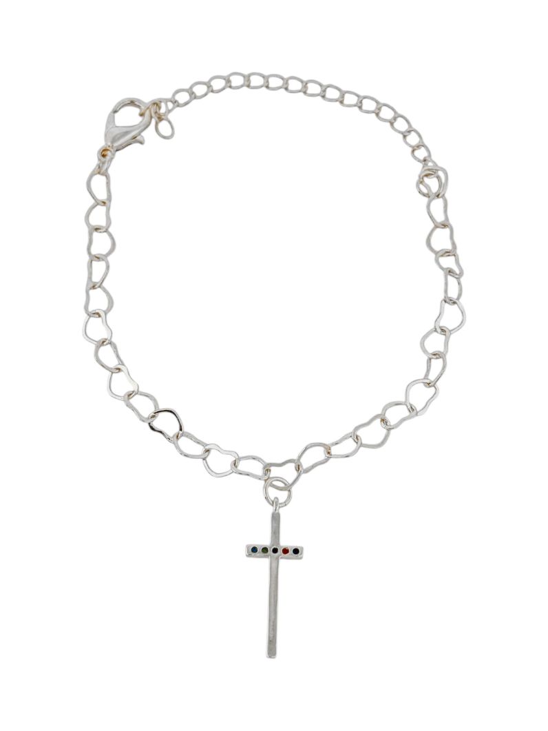 Pulseira Infantil Folheada a Ouro 18k e Prata Corações Vazado Com Cruz