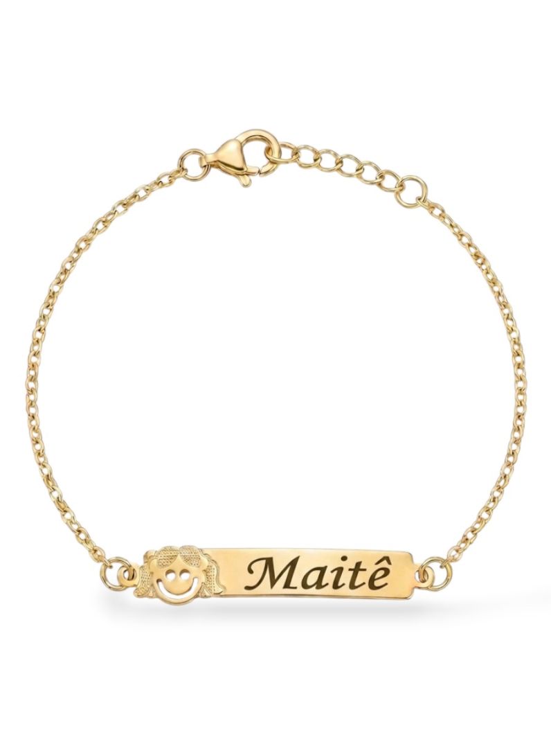 Pulseira Infantil Folheada a Ouro 18k Plaquinha e Nomes Femininos